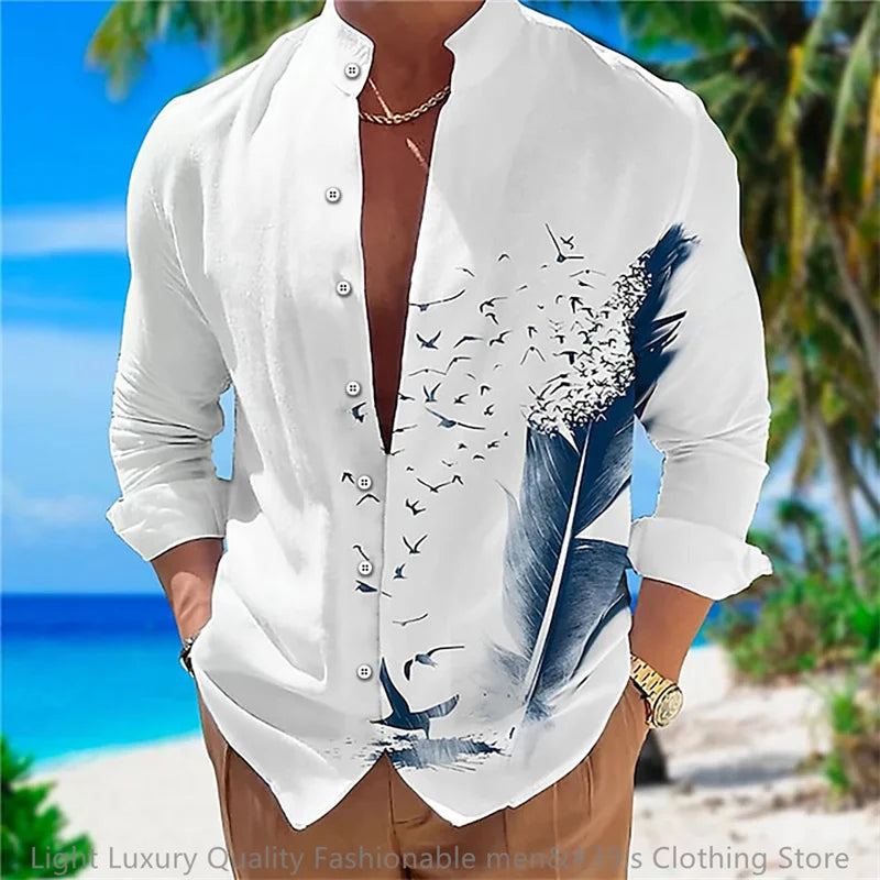 New men's shirt long-sleeved 3D printing flower pattern | SAMAG