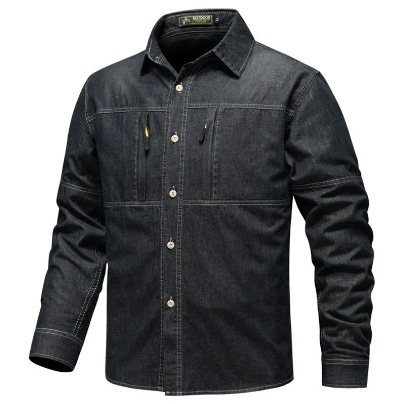 New Fashion Men Classic Light Blue Long Sleeves Denim | SAMAG