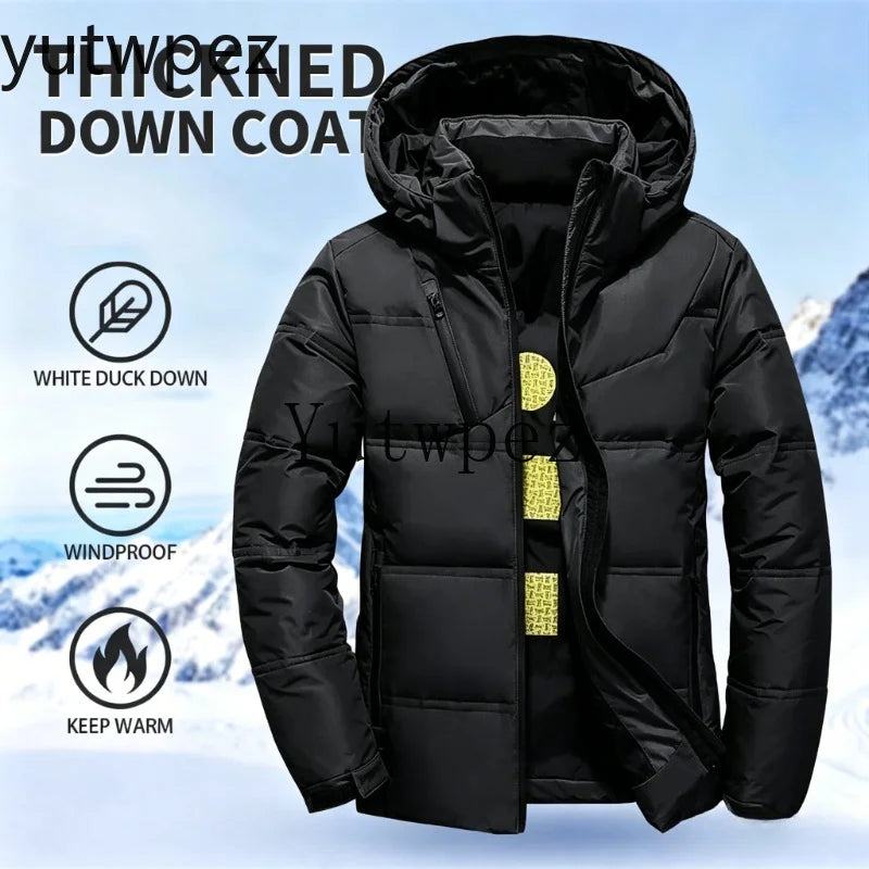 Outdoor Casual Hooded Overcoat Clothes White Duck Down Jacket Men Winter Men's Coat Windproof Removable Cap Parkas Solid Color