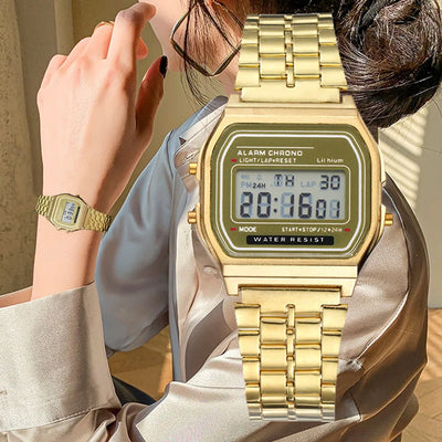 Elegant Digital Watch For Women Gold Silver Stainless Steel Business Ladies Electronic Wrist Watches Man Clock | SAMAG