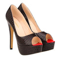 Women Sexy Pumps Shoes Peep Toe Platform High Heels New 14cm Crocodile Pattern Shallow Party Dress Work Ladies Red Wedding Shoes