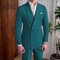 Men's Linen Suit 2-Piece Khaki Shawl Collar Double-Breasted Slim Fit Breathable Jacket and Pants Formal Set for Summer Business