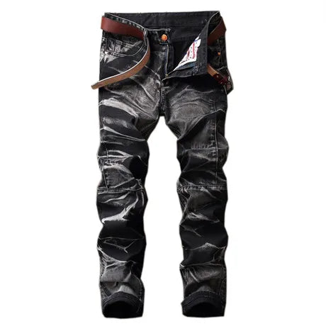Fashionable New Men's Motorcycle Jeans Pleated Holes | SAMAG
