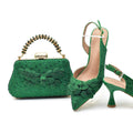 New Arrival Shoes for Women High Heel Rhinestone Paired with Handmade Petal Pointed-Toe Italian Shoes and Bags Matching Set