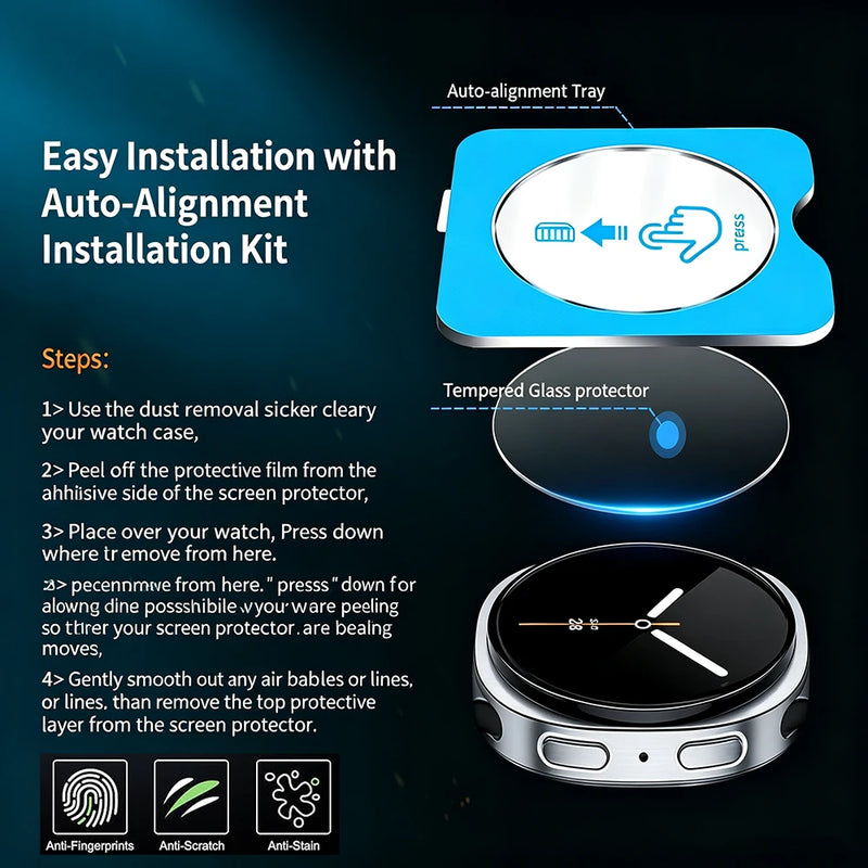 Tempered Glass Screen Protector For Samsung Galaxy Watch 8/9 40mm 44mm Ultra/ 2 47mm With Alignment Tool - Visuel 2 | SAMAG