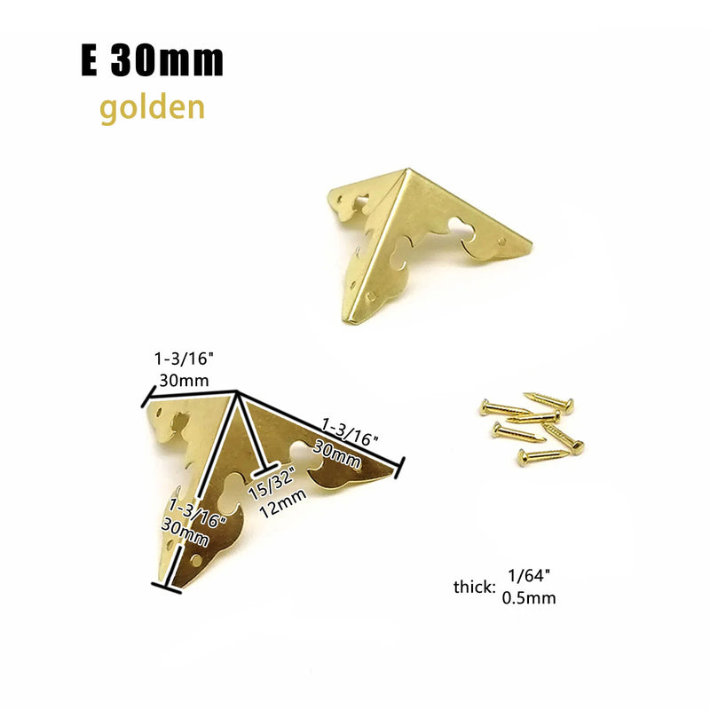 12pcs Decorative Jewelry Chest Wine Gift Box Wooden Case Antique Brass Golden Furniture Corner Protector Cover with Screws Nails