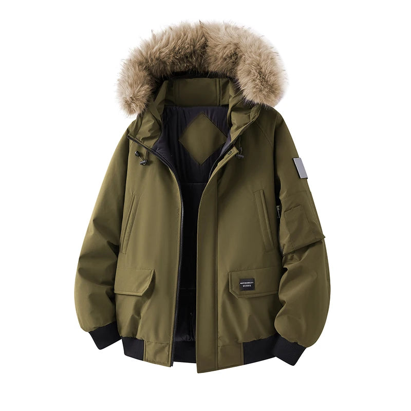 Winter Fur Hooded Parkas Men Down Snow Jacket Windproof Coats Men's Thickened Warm Padded Parka Windbreaker Outdoor Outerwear