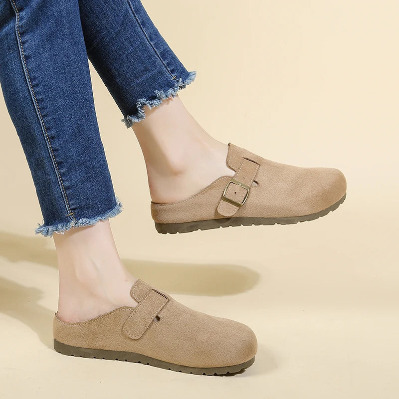Women's Retro Slippers, Women's One-Heel Sandals, Buttoned Loafers in Korean Style, Mule Shoes, Fashionable Outdoor Slippers