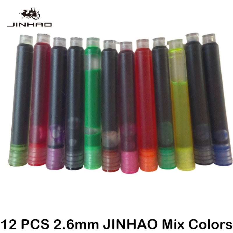 50/12 PCS JINHAO 12 Colors 2.6mm/3.4mm Fountain Pen Ink Cartridges For Majohn Hongdian Stationery School Office Supplies