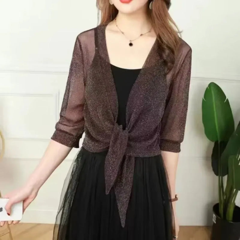 Women's Sparkling Lace - Up Cardigan Summer Sheer Cover Up - View 6 | SAMAG