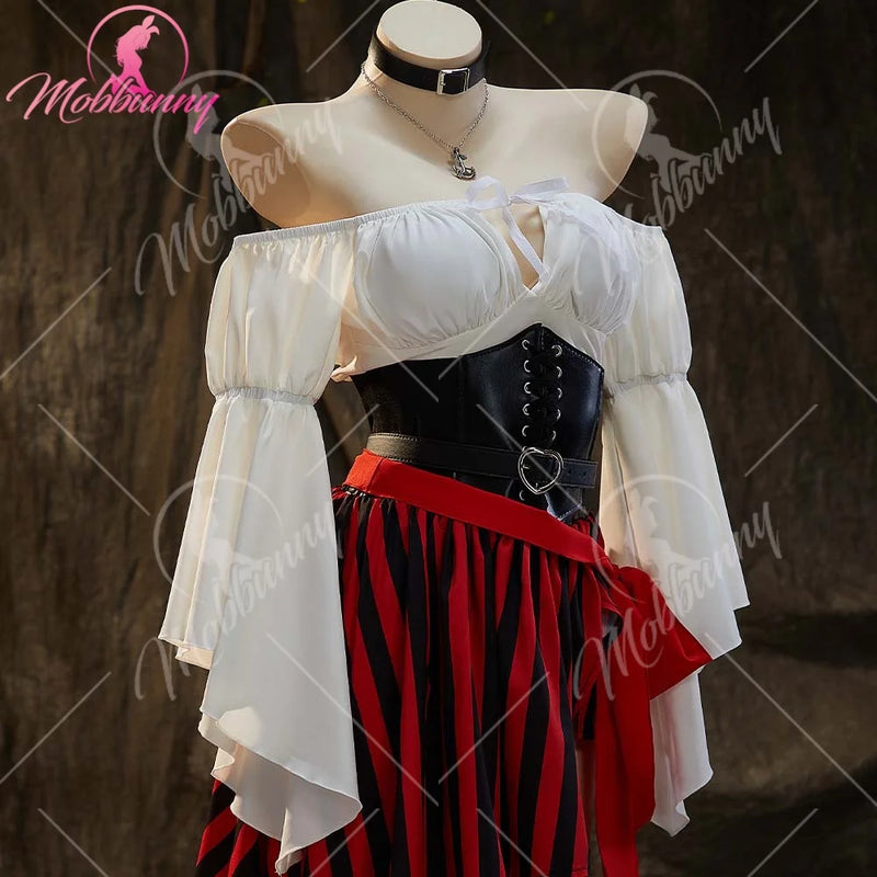 Mobbunny Female Pirate Sexy Lingerie Outfit Halloween Costume One Shoulder Top and Irregular Skirt with Waist Belt and Eye Mask