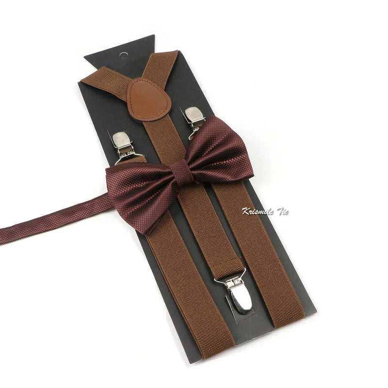 Fashion Men Kids Suspender Bowtie Sets For Wedding Party Festival Gift Brown Khaki Elastic Y - back - Visuel 22 | SAMAG