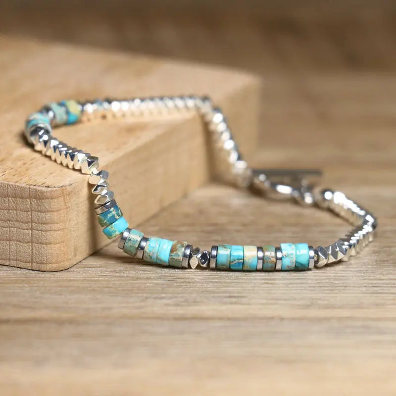 1 Pc Minimalist OT Clasp Stainless Steel Bracelet Natural Stone Handmade Production Picasso Hematite Women Jewelry