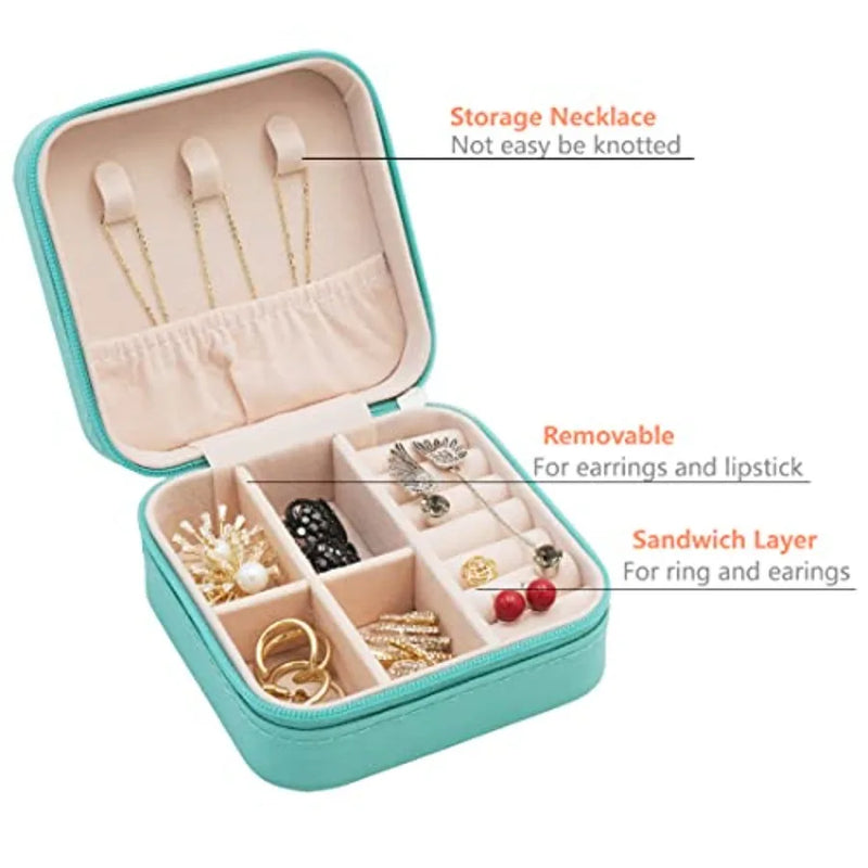Mini Jewelry Travel Case Small Portable Jewellry Organizer Box Portable Display Storage Box for Rings Earrings Necklaces Gifts