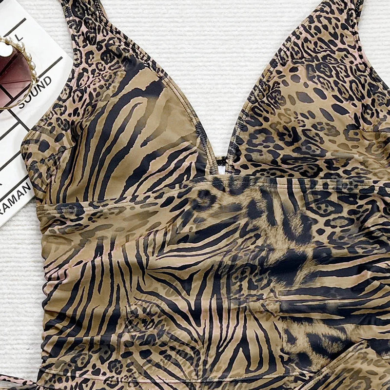 New Leopard Tankini V Neck Bikini Female Swimsuit Women | SAMAG