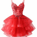 Customized Tiered Tulle A Line Homecoming Dress For Teens Sparkly Lace Applique Beaded Short Prom Dress Mini Cocktail Party Gown