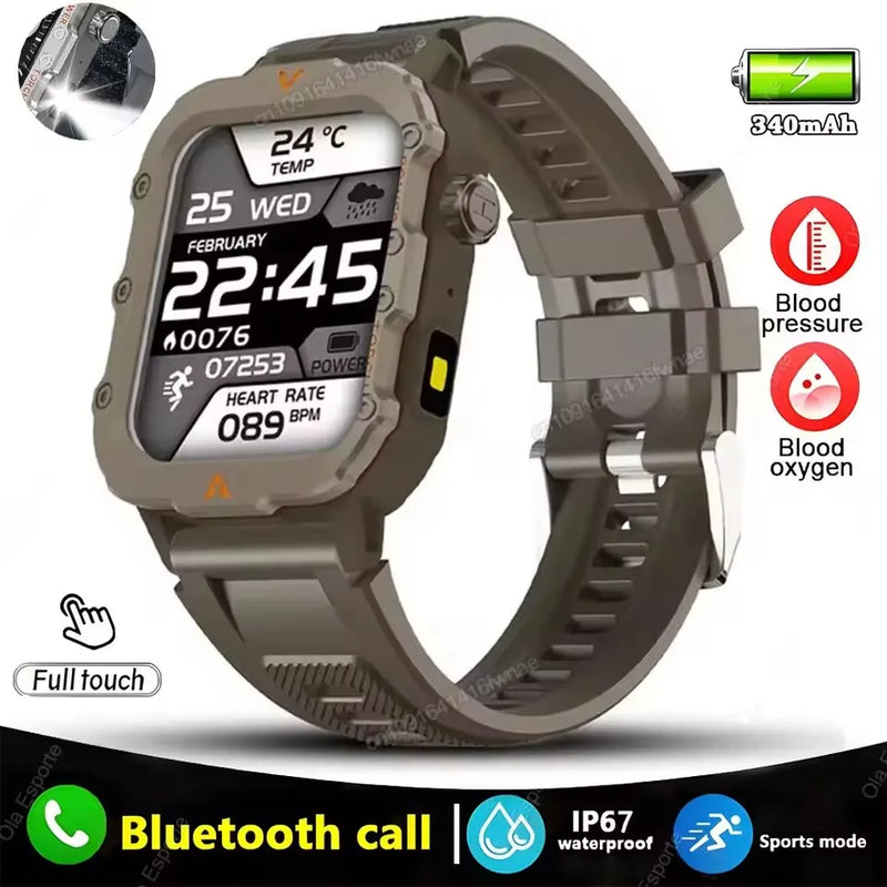 2026 New Military Smart Watch Men IP67 3ATM Outdoor Sports Fitness Tracker Blood Pressure Health Monitor BT Calls GPS Smartwatch