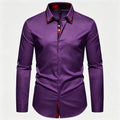 Men's Slim Fit Dress Shirt Plaid Patchwork Collar Long | SAMAG