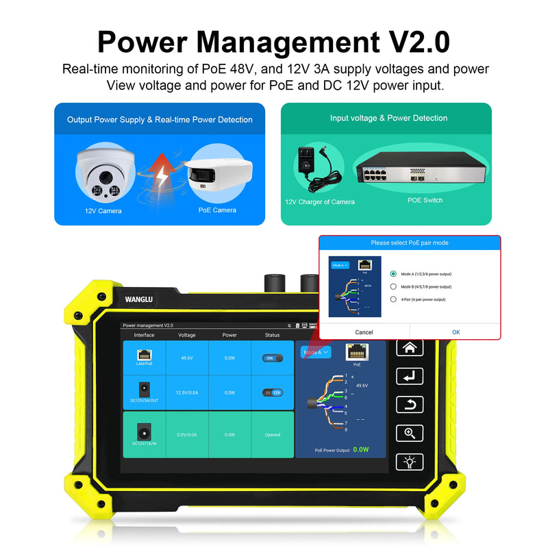 WANGLU 4K H.265 IP Camera Tester 8MP AHD TVI CVI SDI Analog IP Camera Monitor Tester Auto HD CCTV Camera Tester WiFi Analyzer