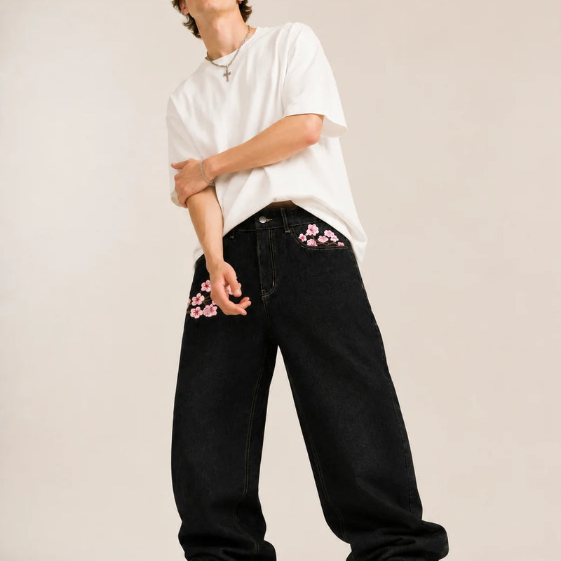 UP.THE Men Raw Black Baggy Wide Leg Jeans, Y2K Oversized | SAMAG