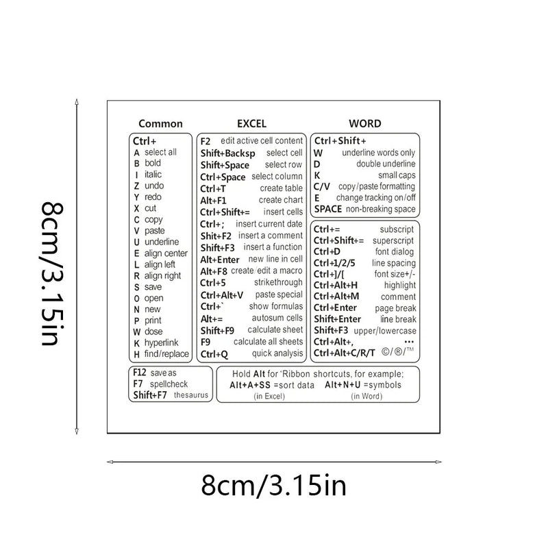 Keyboard Shortcut Stickers, Self-Adhesive Vinyl Decals for Windows Excel Word, Quick Reference Hotkey Labels for Laptop Desktop Computer, Office Gift