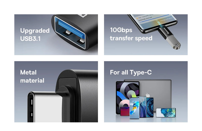 Baseus USB 3.1 OTG Adapter USB Type C to USB Female Converter For Macbook Pro Air Samsung S22 Xiaomi USB-C USBC OTG Connector