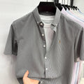 High End Brand Embroidered Striped Shirt Men's Short | SAMAG