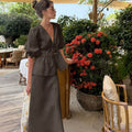 Summer Women's V-Neck Lace-Up Bubble Puff Sleeve Shirt  Long Skirt Set Loose Casual 2 Two-Piece Suit Sets