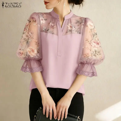 ZANZEA Elegant Women Blouses Floral Printed Chiffon | SAMAG