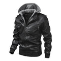 Men's Youth Hooded PU Leather Fashion Locomotive Casual Jacket Large Size Hat Removable