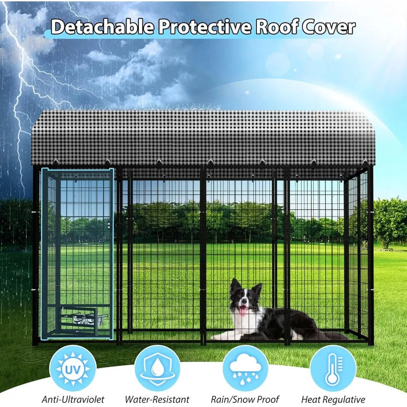 Large Dog Kennel Outside with Roof Heavy-Duty Indoor Outdoor Run Dog Enclosure with Removable Cover Dog Pens Outside
