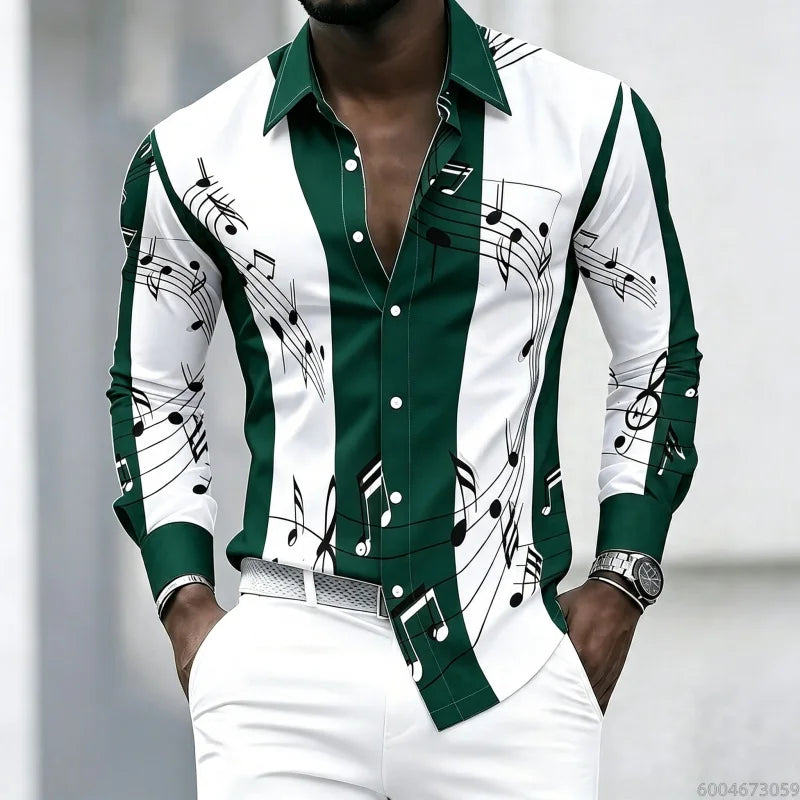 Men's collared shirt with creative musical note print | SAMAG