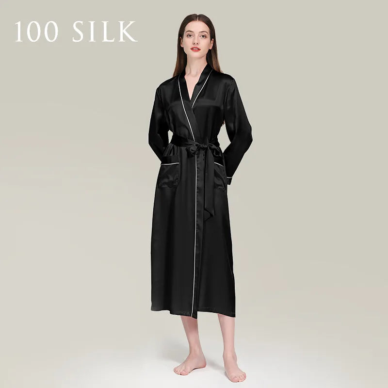 Birdtree 22 Momme 100%Pure  Silk Long Robe for Women Silky Sleepwear Ladies Elegant Nightgown Natural Pajamas P3D047QM