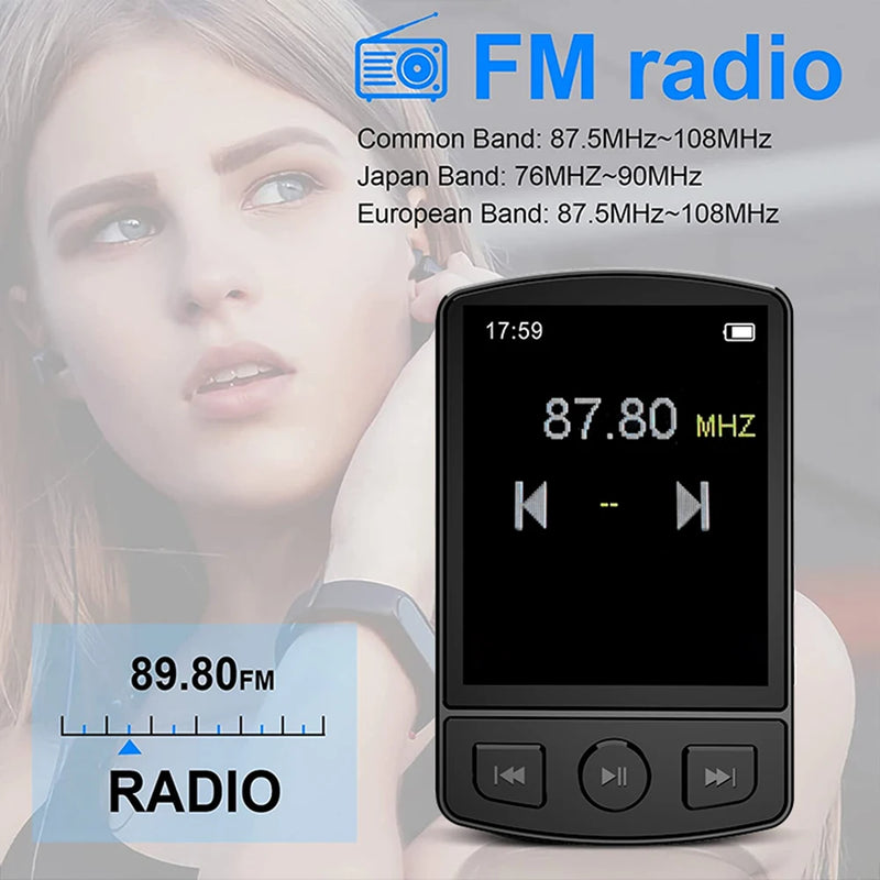 Portable MP3 Player Sport Clip Walkman HiFi Sound Bluetooth5.2 Student Walkman 1.8 Inch Screen with FM Radio E-Book MP3 Player