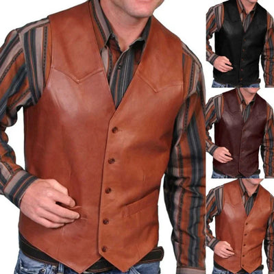 New Men's Vest Fashion Retro Single-breasted Leather Coat | SAMAG