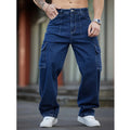 Men's Deep Blue Washed Denim Workwear Jeans Casual | SAMAG