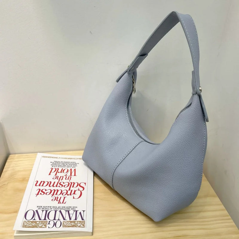 Fashion Large Capacity PU Hobo Bag Korean Style Solid Color Shoulder Bag Handbag Fashion Design French Style Handbag Outdoor