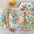Cartoon Hello Kitty Summer Cardigan Lapel Women's Pajama Set Cloud Cotton Cute Printed Casual Loungewear Three-piece Set