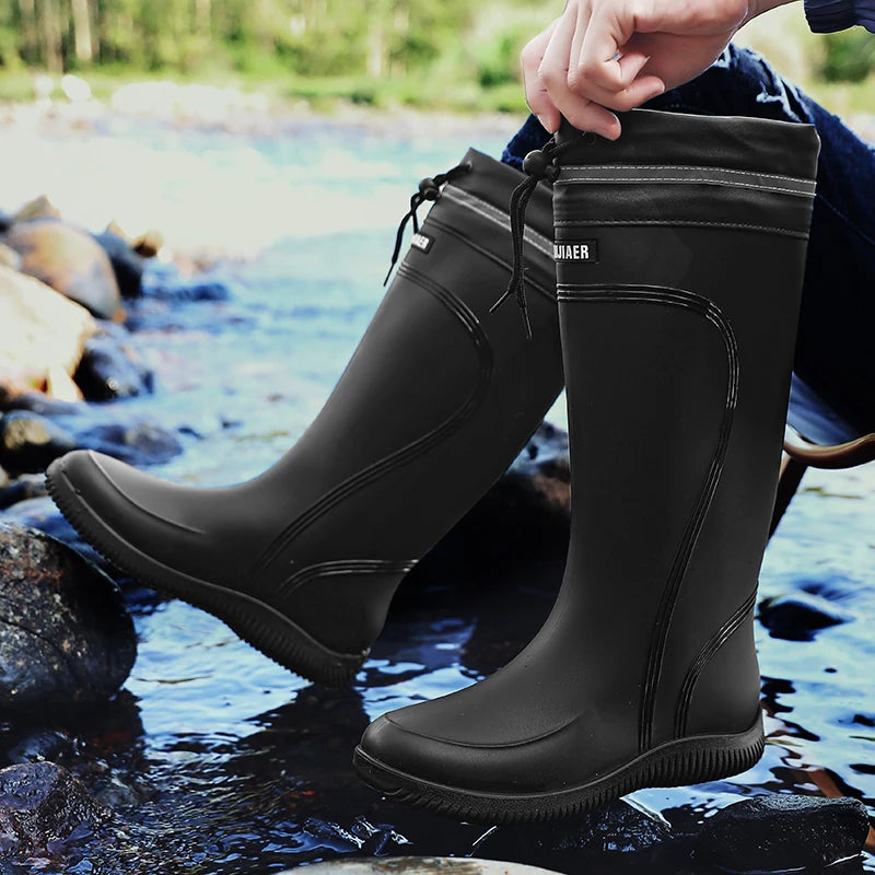 Winter Thickened Anti-slip Men's Rain Boots High Waterproof Reflective Work Fishing Shoes Warm Water Shoes Rubber Shoes for Men