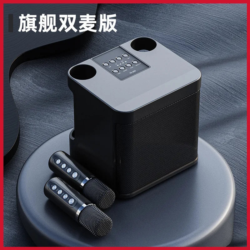 Karaoke Audio Machine Speaker System With 2 Microphones Portable Wireless Bluetooth-compatible Home Tv Ktv Set Speakers