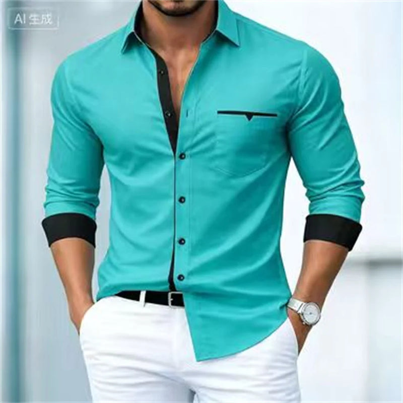 Men's shirt button-up no-iron color block casual everyday | SAMAG