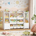 55''Large Toy Storage Organizer with 8 Toy Bins, Toy Organizers and Storage with Shelf and 6 Storage Cubbies, Bookshelf