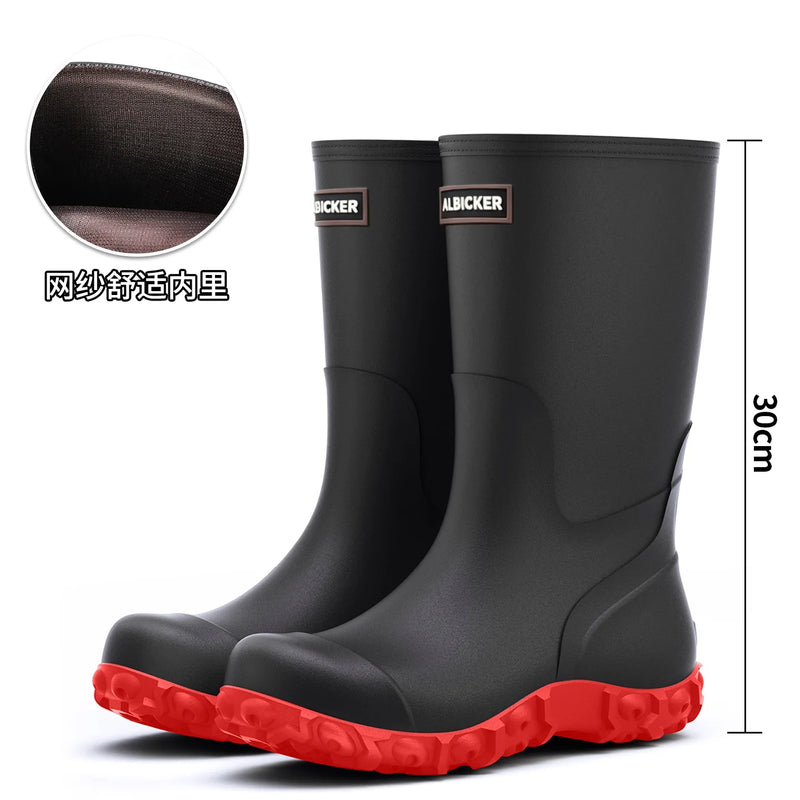 Men Rain Boots Fashion Mid-calf Rubber Boot Non Slip Fishing Rubber Galoshes Winter Warm Cotton Waterproof Shoe Резиновые Сапоги