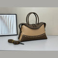 Cross-border contrasting splicing Boston handbag women's fashionable new retro women's large-capacity pillow bag