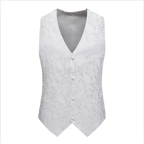 2026 Men's White Rose Sleeveless Waistcoat, Single-breasted V-neck Business Vest, Wedding Party Men Vests Blue Red Black