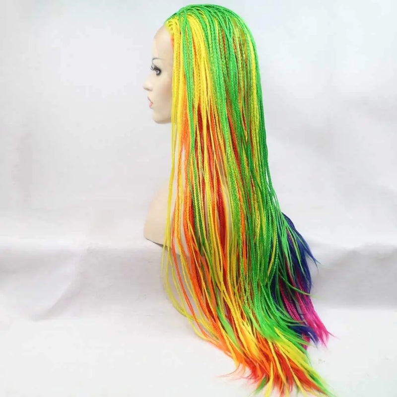 Sylvia Rainbow Braid Synthetic Wig Lace Front Heat Resistant Fiber Hair Wigs for Women