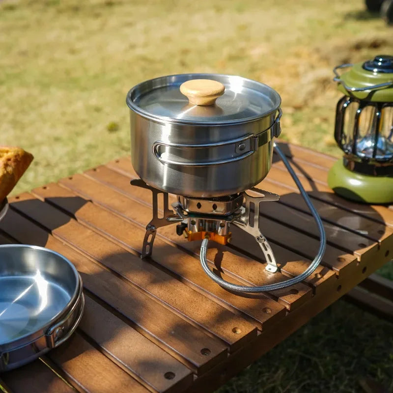 CLS NOBANA Camping Pot Set 304 Stainless Steel  2pcs Outdoor Cookware Kit Cooking Set Travel Tableware for Tourism Hiking Picnic