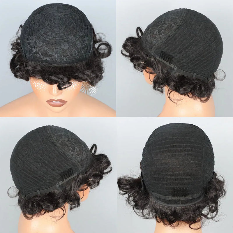 Curly Pixie Cut Human Hair Wigs For Women Black Full Machine Made Short Curly Wigs For Women Brazilian Remy Hair 200% Density