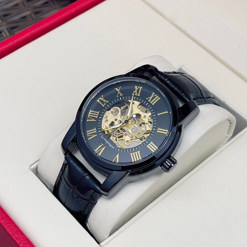 Elegant Men's Automatic Mechanical Watch with Skeleton Design - Leather Strap, Roman Numeral Dial, Automatic Movement, Perfect for Business and Casual Wear, Ideal Gift for Young Men, Business Casual Men's Watch | Skeleton Wat