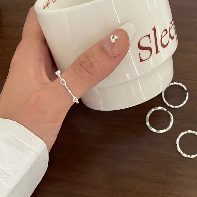 925 Sterling Silve Love Heart Hollowed Out Ring For Women Girl Extremely Fine Korea Ins Jewelry Gift Dropshipping